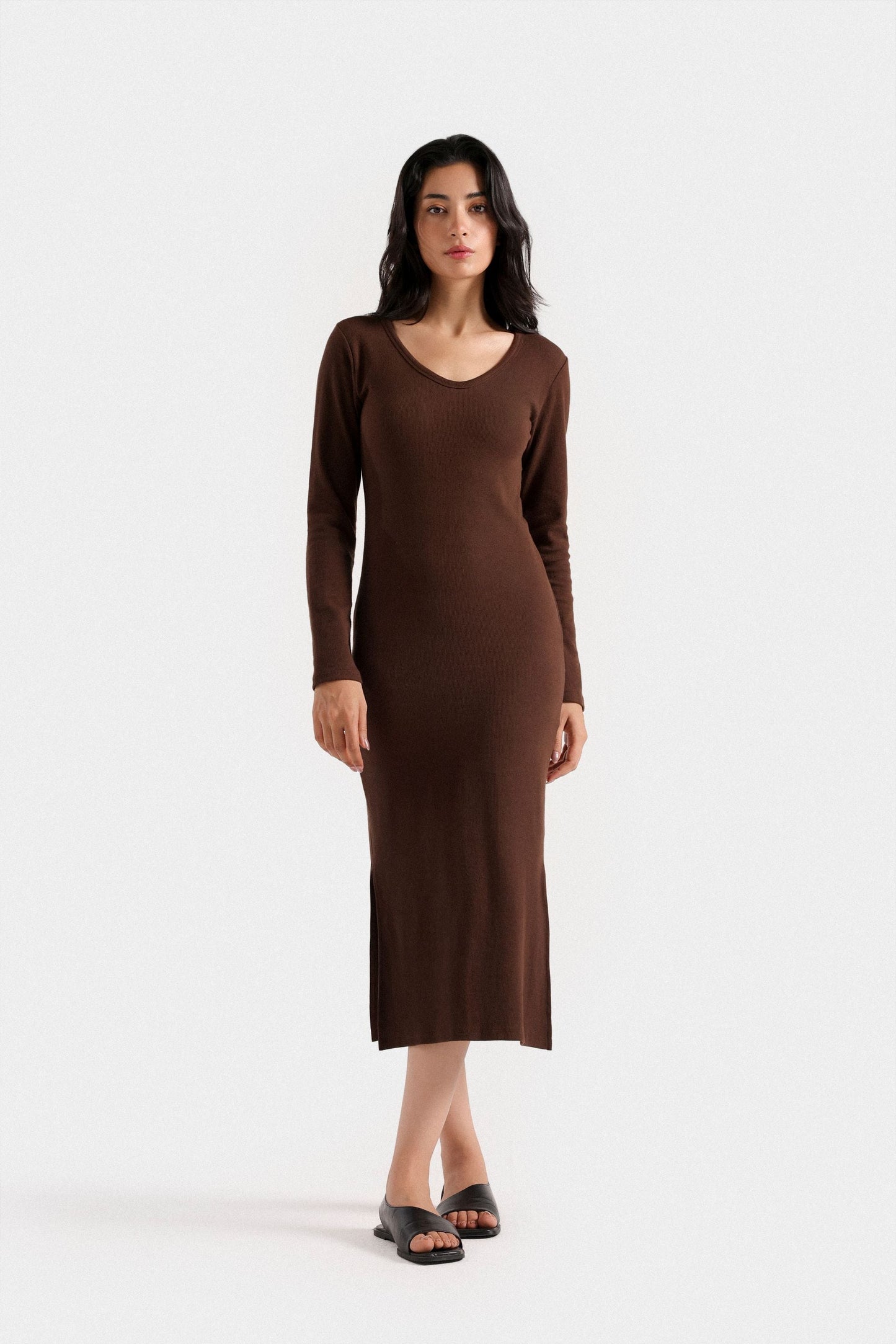 Basic Ribbed-Jersey Midi Dress
