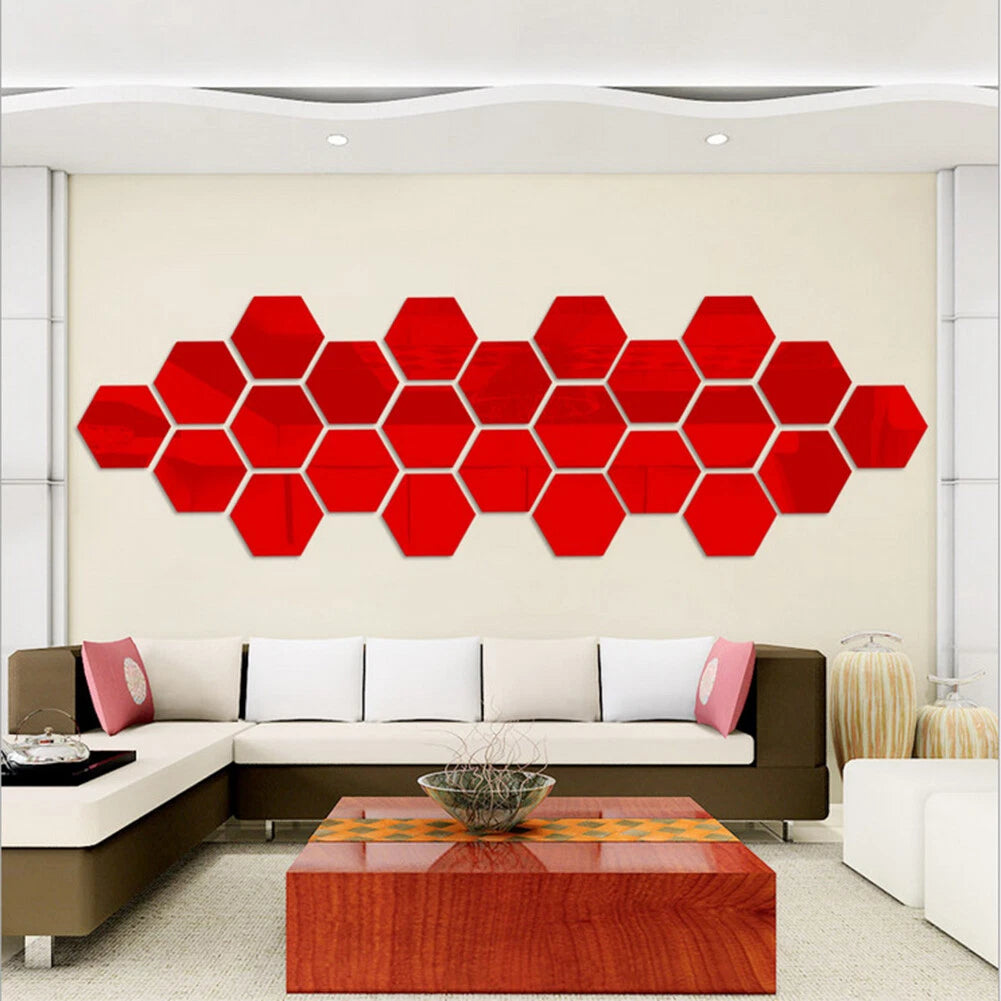 5 Pcs Wall Stickers 3D Mirror Hexagon Vinyl Removable Decal Home Decor Art DIY