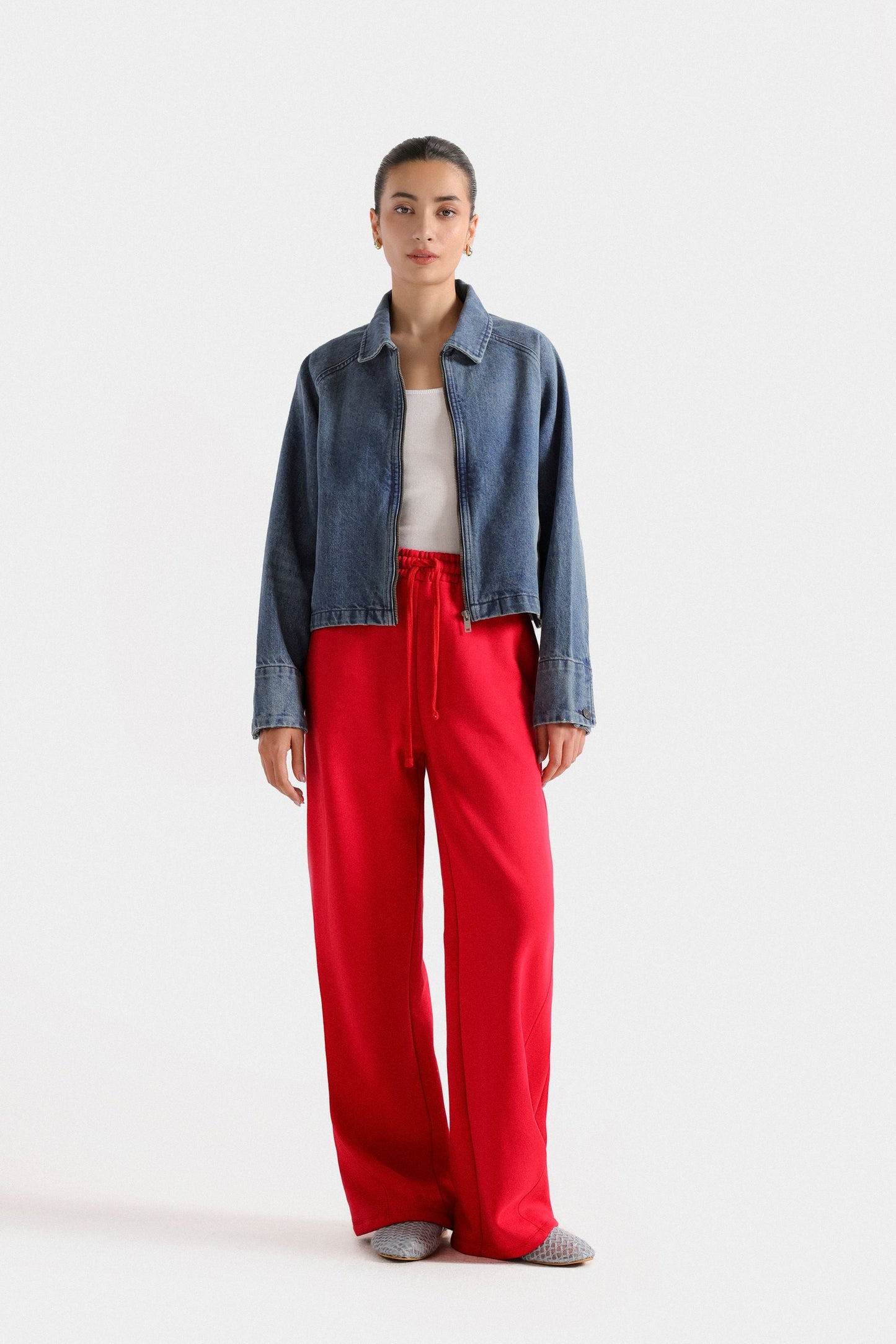 Cropped Denim zipper Jacket